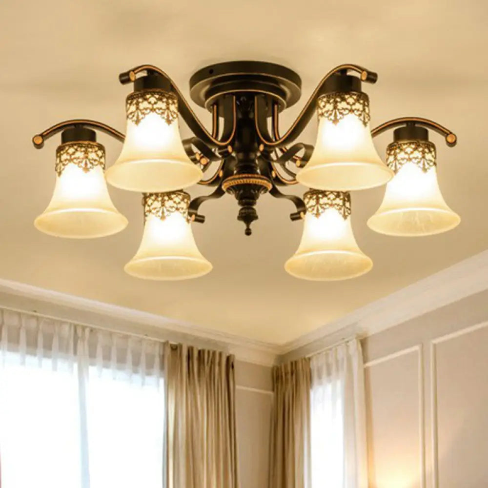 DecorBites™ DecorBites™ Traditional Beige Glass Bell Semi Flush Ceiling Chandelier in Black for Living Rooms