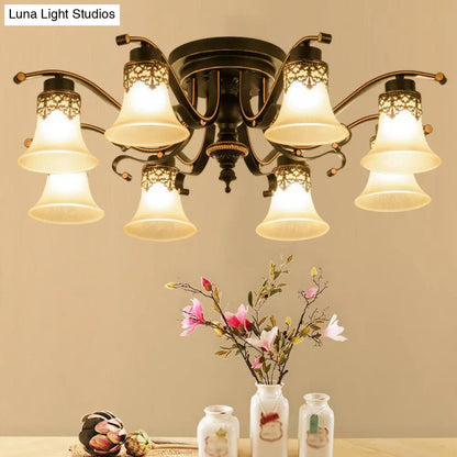 DecorBites™ DecorBites™ Traditional Beige Glass Bell Semi Flush Ceiling Chandelier in Black for Living Rooms