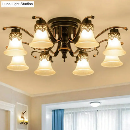 DecorBites™ DecorBites™ Traditional Beige Glass Bell Semi Flush Ceiling Chandelier in Black for Living Rooms