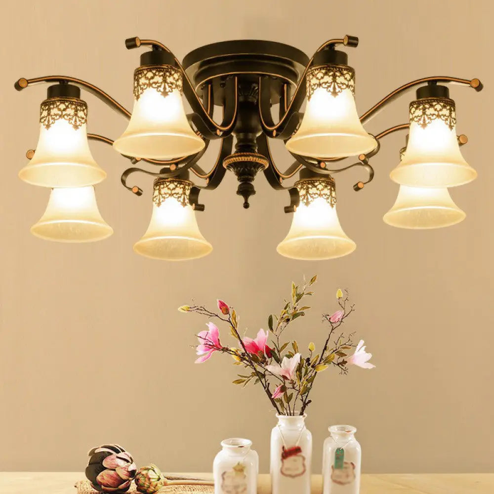 DecorBites™ DecorBites™ Traditional Beige Glass Bell Semi Flush Ceiling Chandelier in Black for Living Rooms