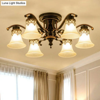 DecorBites™ DecorBites™ Traditional Beige Glass Bell Semi Flush Ceiling Chandelier in Black for Living Rooms
