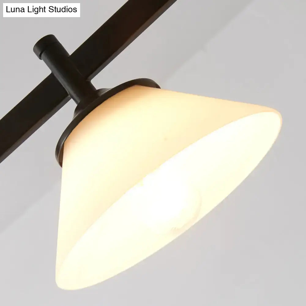 DecorBites™ traditional black island light fixture with three warm-toned frosted glass lampshades and e26 e27 bulb base
