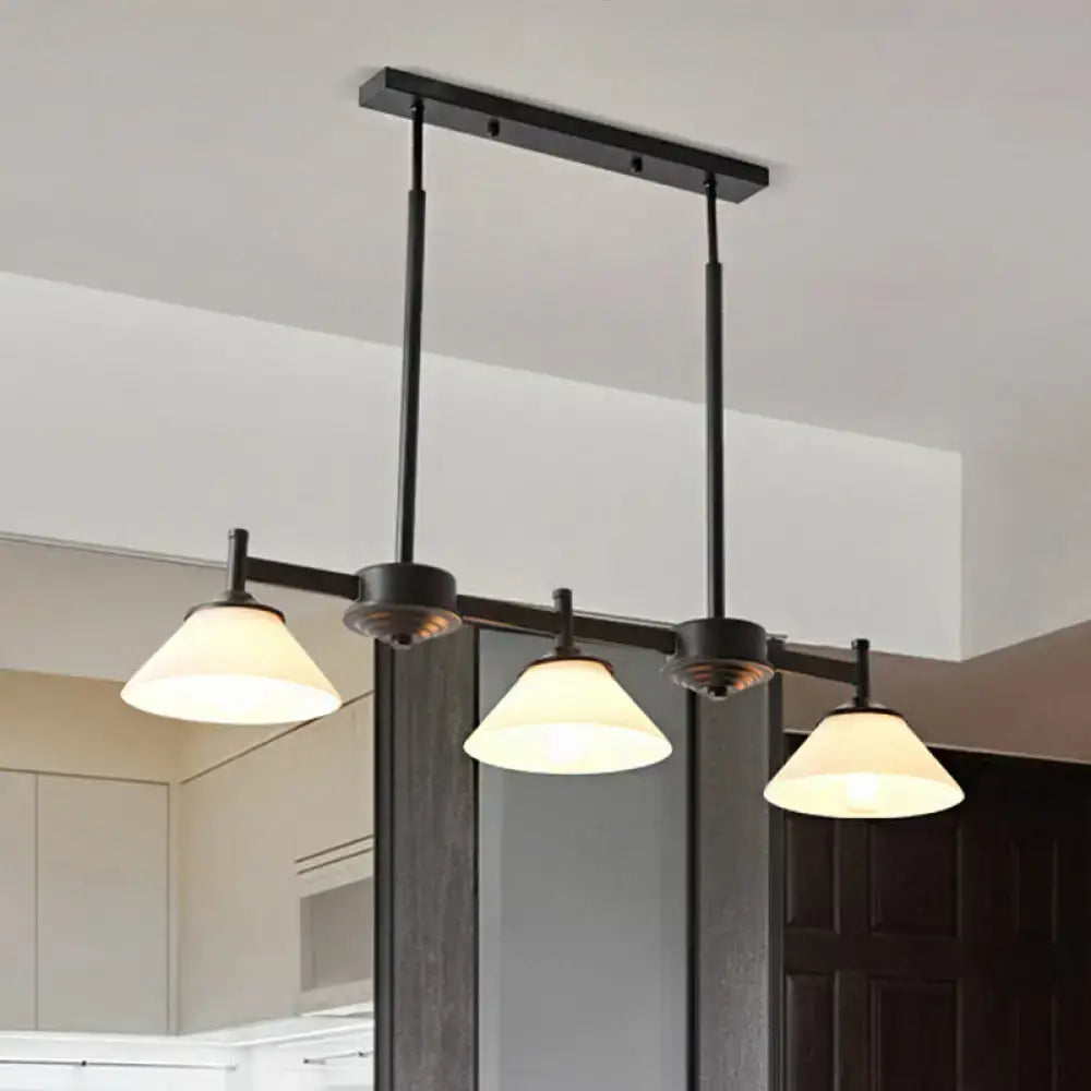 DecorBites traditional black metal light fixture with three frosted glass cone pendants and e26 e27 bulb base