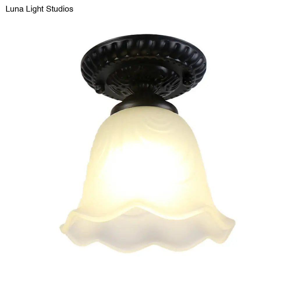 DecorBites™ DecorBites™ Traditional Black Bell Semi Flush Ceiling Light Fixture with Frosted Glass - 1-Light