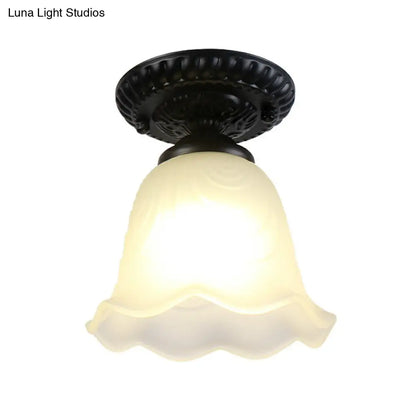 DecorBites™ DecorBites™ Traditional Black Bell Semi Flush Ceiling Light Fixture with Frosted Glass - 1-Light