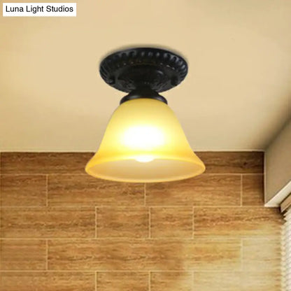 DecorBites™ DecorBites™ Traditional Black Bell Semi Flush Ceiling Light Fixture with Frosted Glass - 1-Light