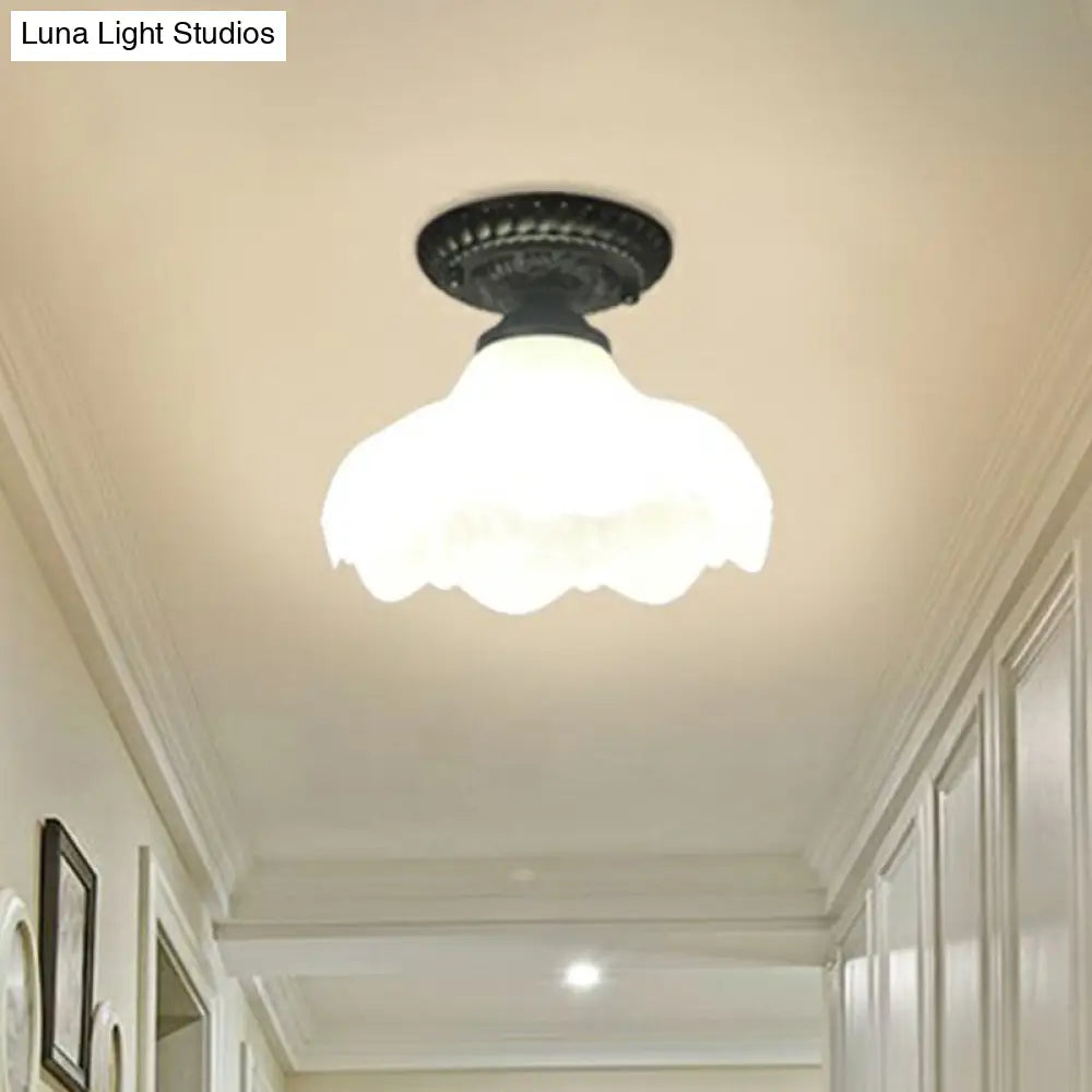 DecorBites™ DecorBites™ Traditional Black Bell Semi Flush Ceiling Light Fixture with Frosted Glass - 1-Light