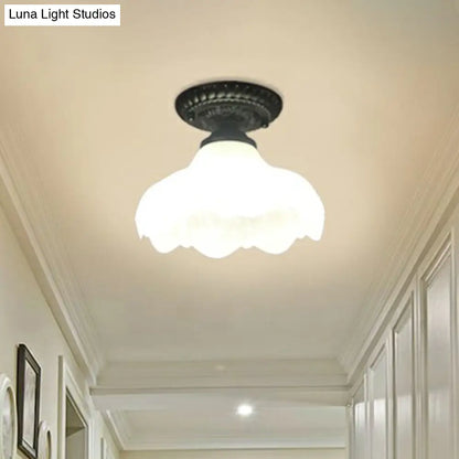 DecorBites™ DecorBites™ Traditional Black Bell Semi Flush Ceiling Light Fixture with Frosted Glass - 1-Light