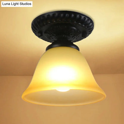 DecorBites™ DecorBites™ Traditional Black Bell Semi Flush Ceiling Light Fixture with Frosted Glass - 1-Light