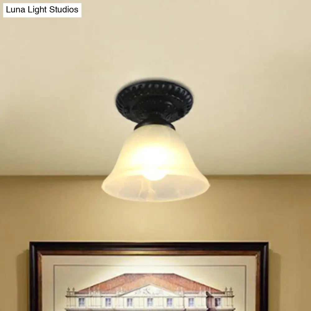 DecorBites™ DecorBites™ Traditional Black Bell Semi Flush Ceiling Light Fixture with Frosted Glass - 1-Light