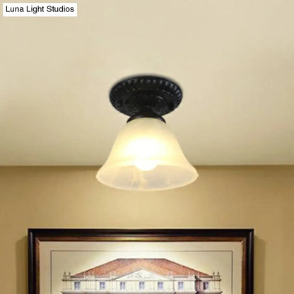 DecorBites™ DecorBites™ Traditional Black Bell Semi Flush Ceiling Light Fixture with Frosted Glass - 1-Light