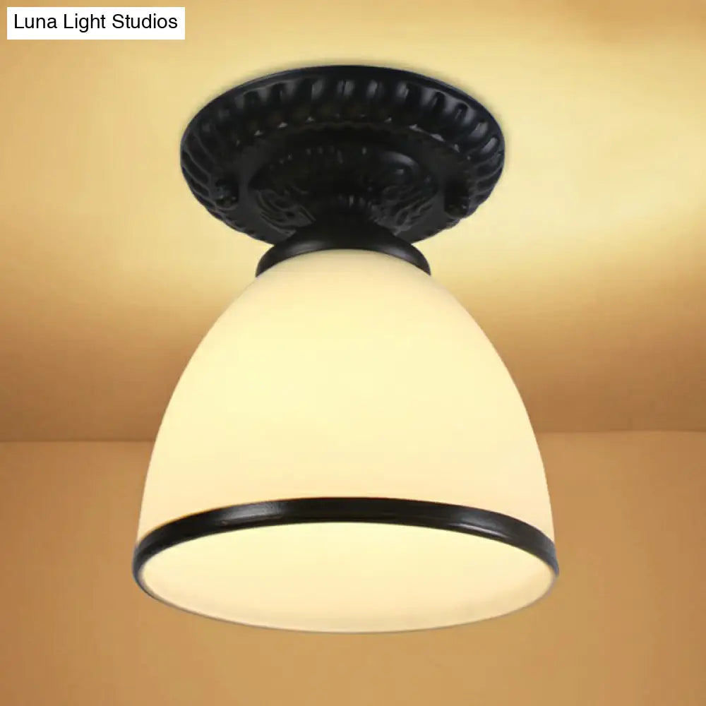 DecorBites™ DecorBites™ Traditional Black Bell Semi Flush Ceiling Light Fixture with Frosted Glass - 1-Light