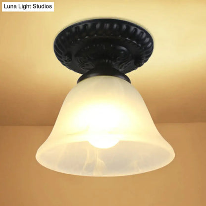 DecorBites™ DecorBites™ Traditional Black Bell Semi Flush Ceiling Light Fixture with Frosted Glass - 1-Light