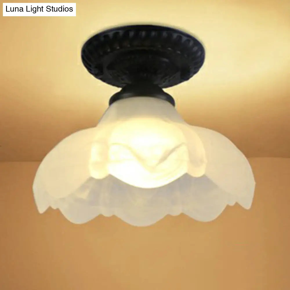 DecorBites™ DecorBites™ Traditional Black Bell Semi Flush Ceiling Light Fixture with Frosted Glass - 1-Light