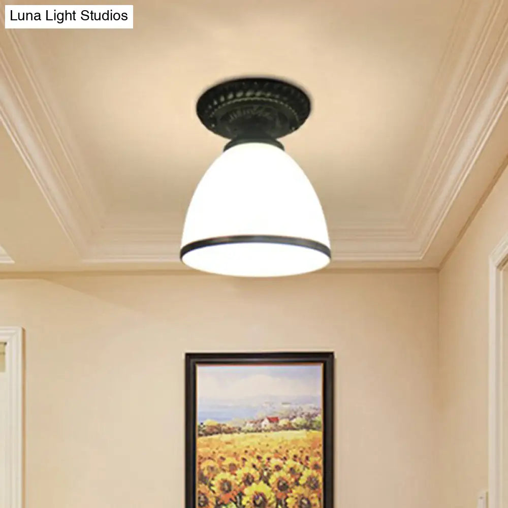 DecorBites™ DecorBites™ Traditional Black Bell Semi Flush Ceiling Light Fixture with Frosted Glass - 1-Light