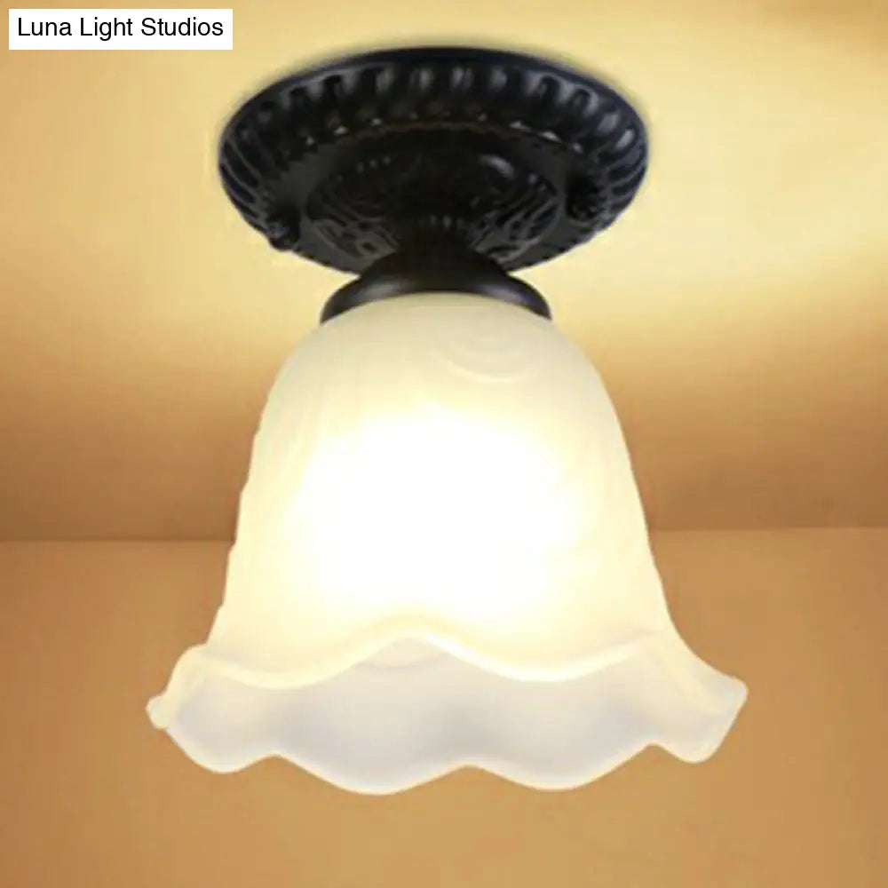 DecorBites™ DecorBites™ Traditional Black Bell Semi Flush Ceiling Light Fixture with Frosted Glass - 1-Light