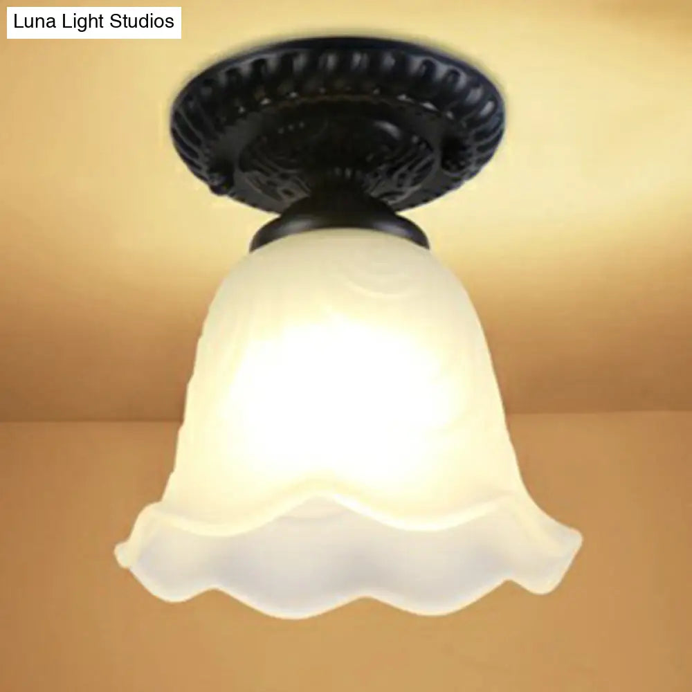 DecorBites™ DecorBites™ Traditional Black Bell Semi Flush Ceiling Light Fixture with Frosted Glass - 1-Light