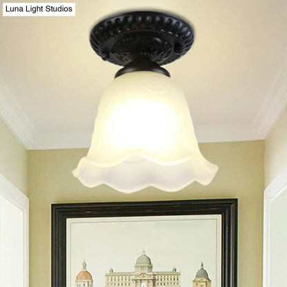 DecorBites™ DecorBites™ Traditional Black Bell Semi Flush Ceiling Light Fixture with Frosted Glass - 1-Light