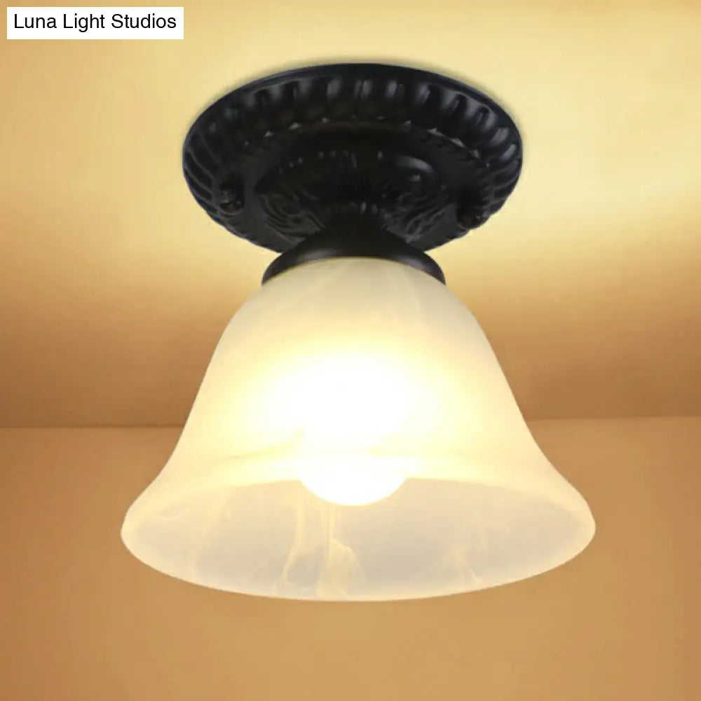 DecorBites™ DecorBites™ Traditional Black Bell Semi Flush Ceiling Light Fixture with Frosted Glass - 1-Light