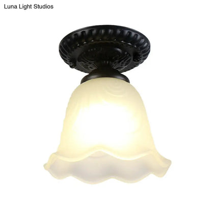DecorBites™ DecorBites™ Traditional Black Bell Semi Flush Ceiling Light Fixture with Frosted Glass - 1-Light