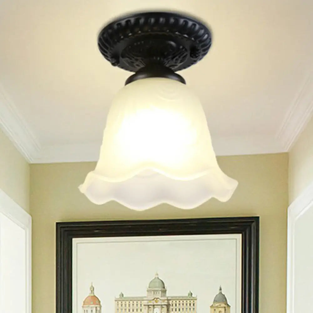 DecorBites™ DecorBites™ Traditional Black Bell Semi Flush Ceiling Light Fixture with Frosted Glass - 1-Light