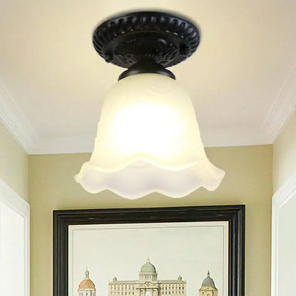 DecorBites™ DecorBites™ Traditional Black Bell Semi Flush Ceiling Light Fixture with Frosted Glass - 1-Light