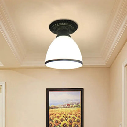 DecorBites™ DecorBites™ Traditional Black Bell Semi Flush Ceiling Light Fixture with Frosted Glass - 1-Light