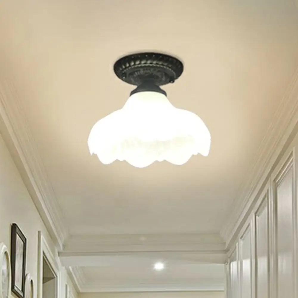 DecorBites™ DecorBites™ Traditional Black Bell Semi Flush Ceiling Light Fixture with Frosted Glass - 1-Light