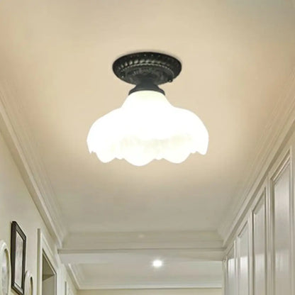 DecorBites™ DecorBites™ Traditional Black Bell Semi Flush Ceiling Light Fixture with Frosted Glass - 1-Light