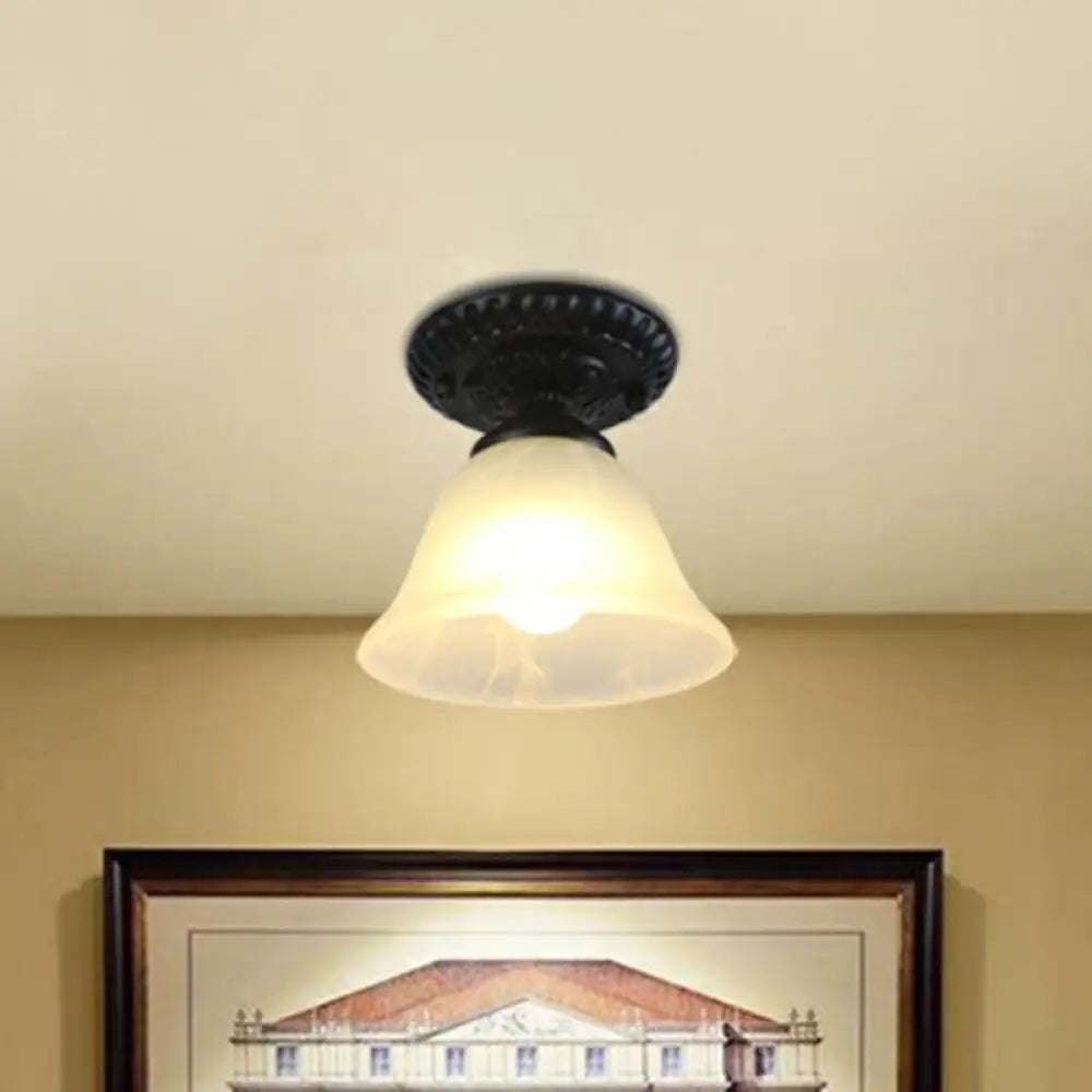DecorBites™ DecorBites™ Traditional Black Bell Semi Flush Ceiling Light Fixture with Frosted Glass - 1-Light