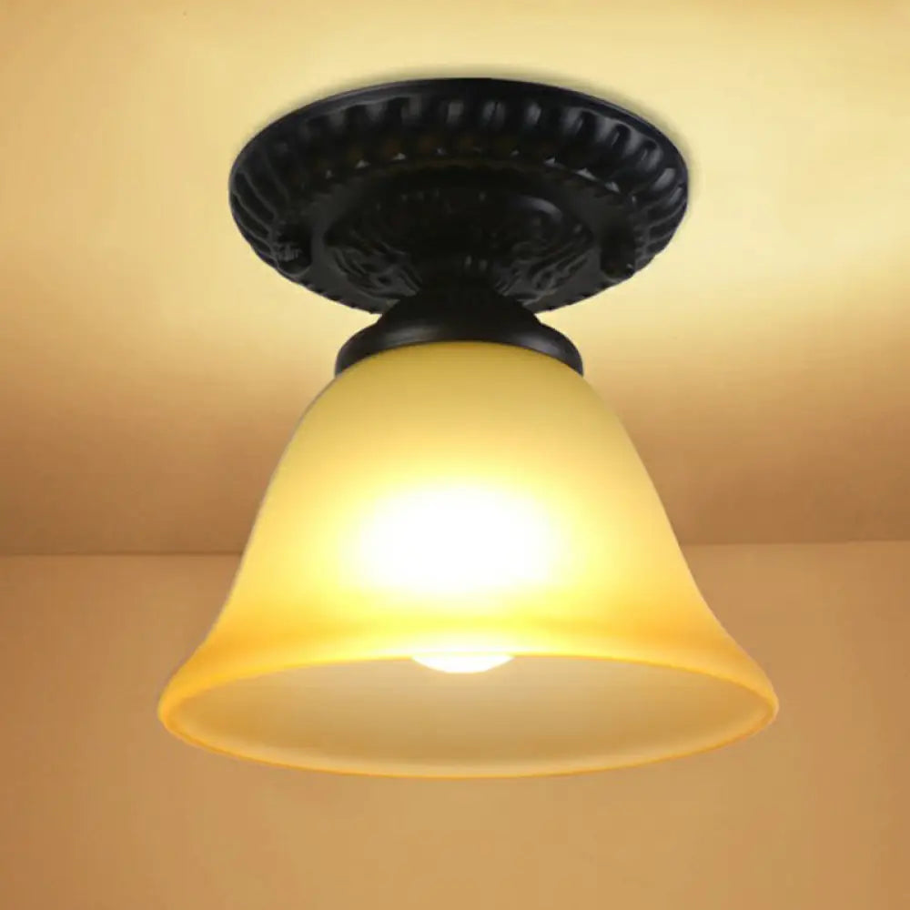 DecorBites™ DecorBites™ Traditional Black Bell Semi Flush Ceiling Light Fixture with Frosted Glass - 1-Light