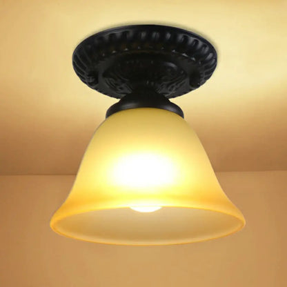 DecorBites™ DecorBites™ Traditional Black Bell Semi Flush Ceiling Light Fixture with Frosted Glass - 1-Light