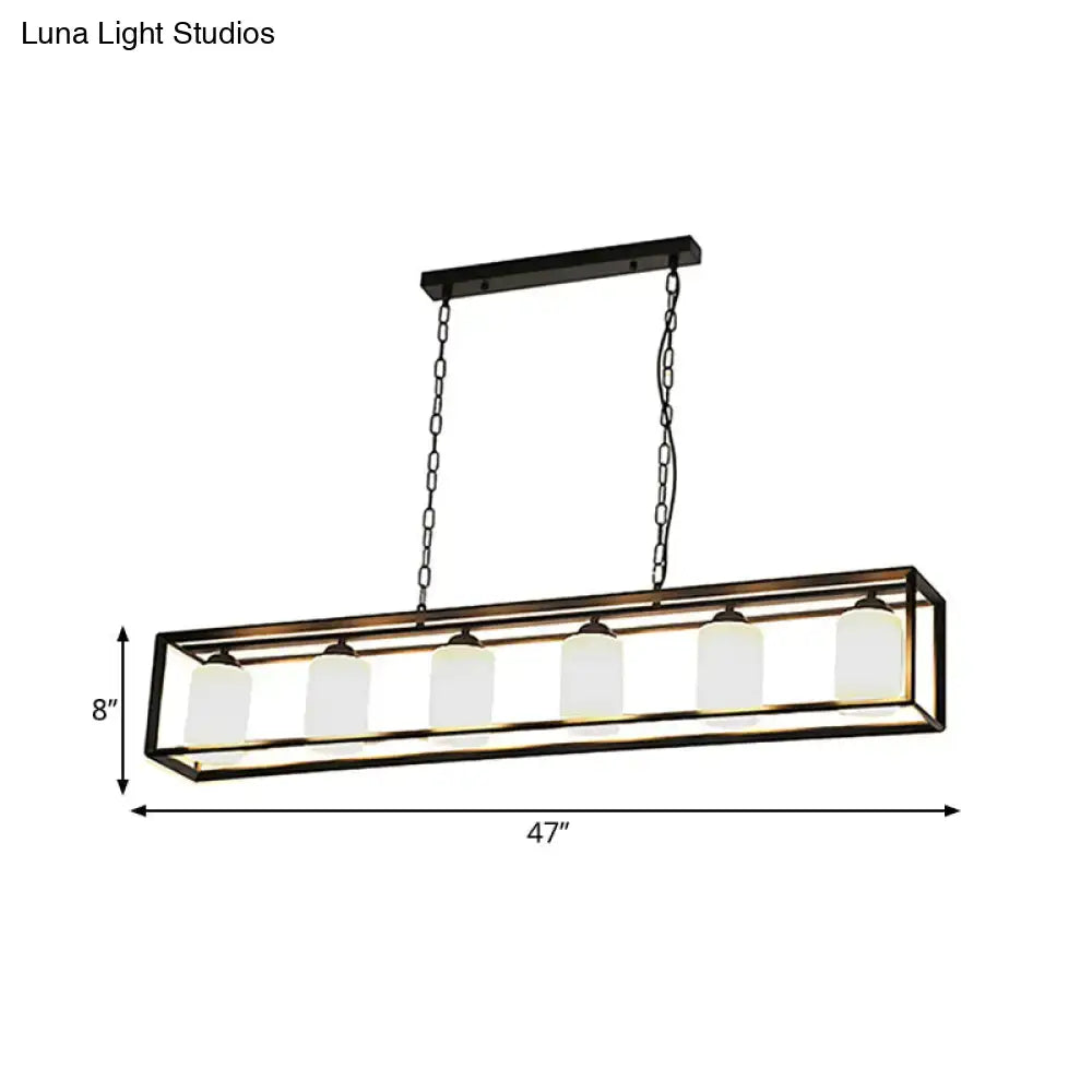 Black metal rectangular pendant light with five frosted opal glass shades by decorbites traditional series