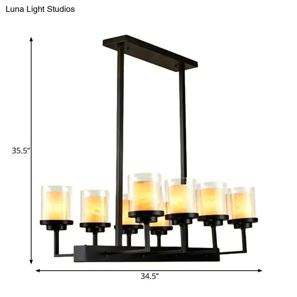 Decorbites traditional black cylinder island pendant light with eight clear glass candle-style shades for dining room lighting
