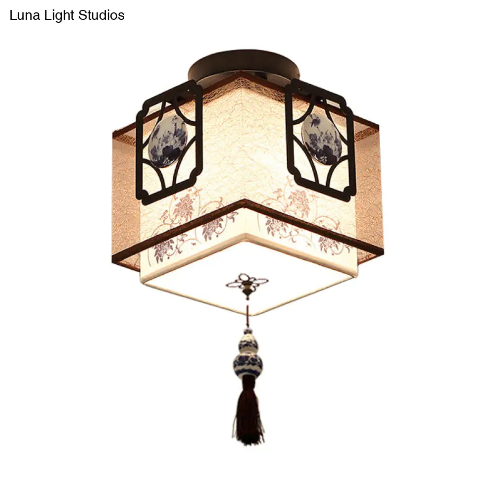 DecorBites™ DecorBites™ Traditional Black Flush Mount Ceiling Light with Square Fabric Shade