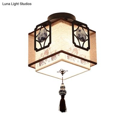 DecorBites™ DecorBites™ Traditional Black Flush Mount Ceiling Light with Square Fabric Shade