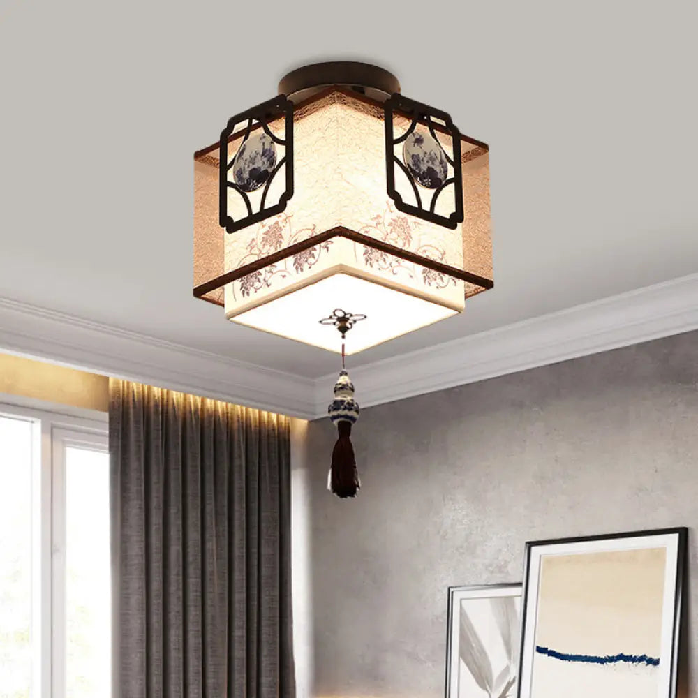 DecorBites™ DecorBites™ Traditional Black Flush Mount Ceiling Light with Square Fabric Shade