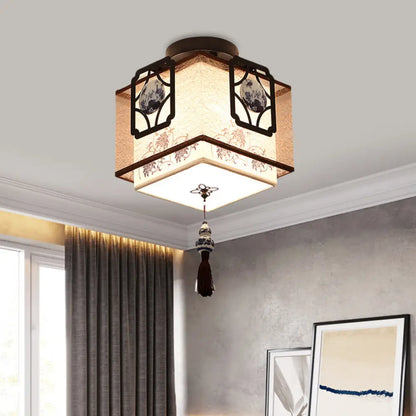 DecorBites™ DecorBites™ Traditional Black Flush Mount Ceiling Light with Square Fabric Shade
