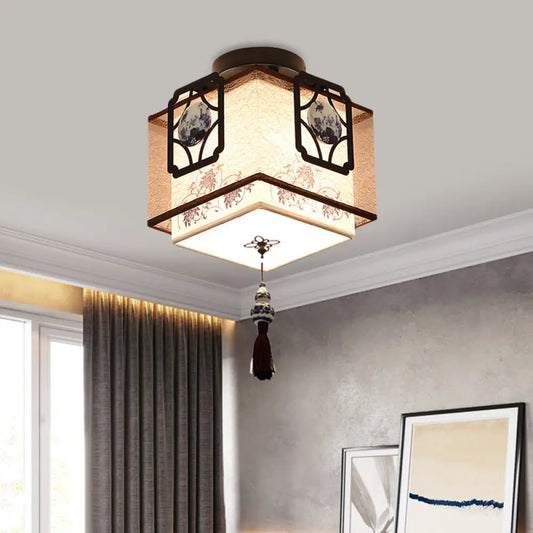 DecorBites™ DecorBites™ Traditional Black Flush Mount Ceiling Light with Square Fabric Shade