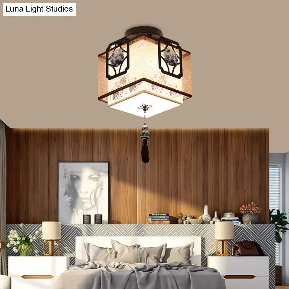 DecorBites™ DecorBites™ Traditional Black Flush Mount Ceiling Light with Square Fabric Shade