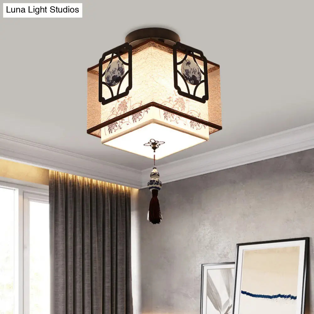 DecorBites™ DecorBites™ Traditional Black Flush Mount Ceiling Light with Square Fabric Shade