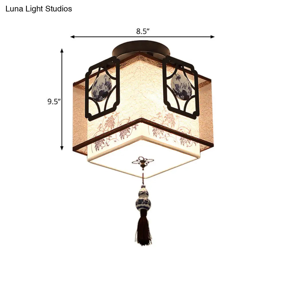 DecorBites™ DecorBites™ Traditional Black Flush Mount Ceiling Light with Square Fabric Shade