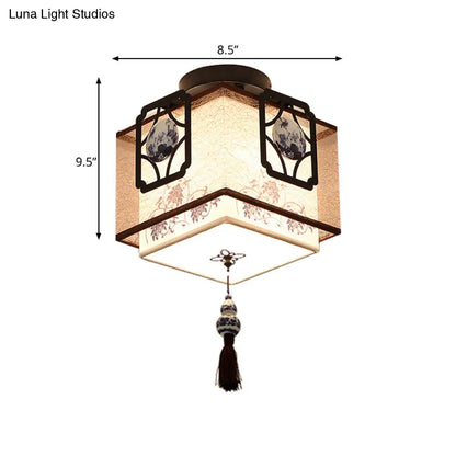 DecorBites™ DecorBites™ Traditional Black Flush Mount Ceiling Light with Square Fabric Shade