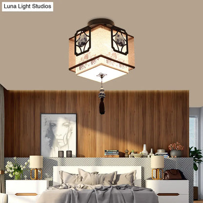 DecorBites™ DecorBites™ Traditional Black Flush Mount Ceiling Light with Square Fabric Shade