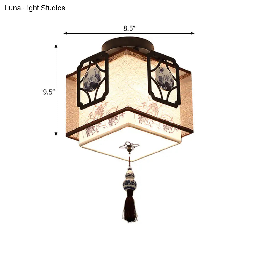 DecorBites™ DecorBites™ Traditional Black Flush Mount Ceiling Light with Square Fabric Shade