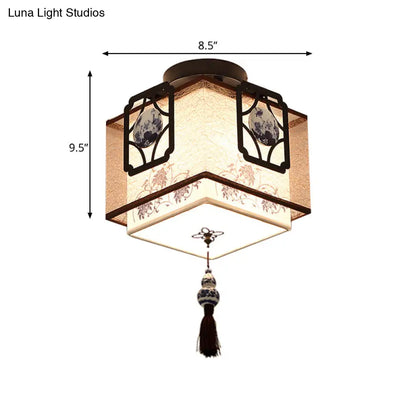 DecorBites™ DecorBites™ Traditional Black Flush Mount Ceiling Light with Square Fabric Shade