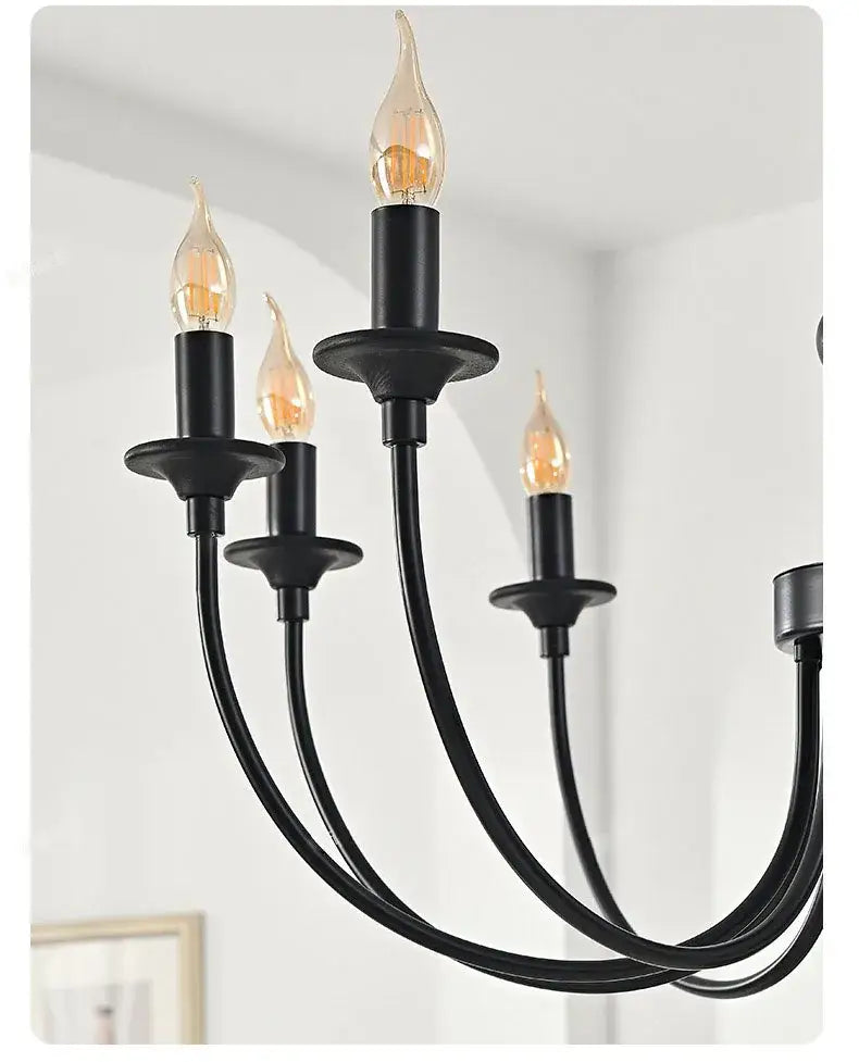Traditional black metal chandelier with five candle-style heads pendant lights for dining room decorbites black metal design