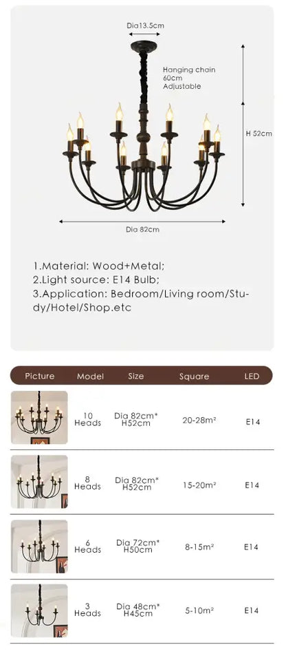 Traditional black metal chandelier with 10 candle-style arms and led bulbs for dining room decorbites black metal heads pendant lights
