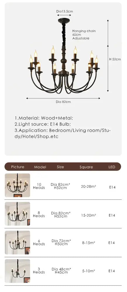 Traditional black metal chandelier with 10 candle-style arms and led bulbs for dining room decorbites black metal heads pendant lights