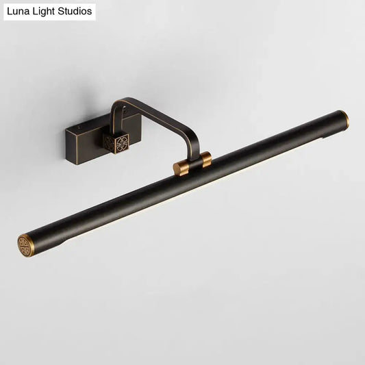 A sleek traditional black metal wall light with gold accents and rectangular mounting plate for 110v-120v bathroom use